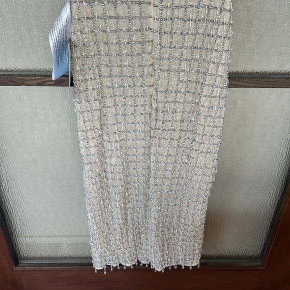 Mac Duggal 5471 Sleeveless High Neck Beaded Midi Sheath Dress NWT Nude - Picture 8 of 11